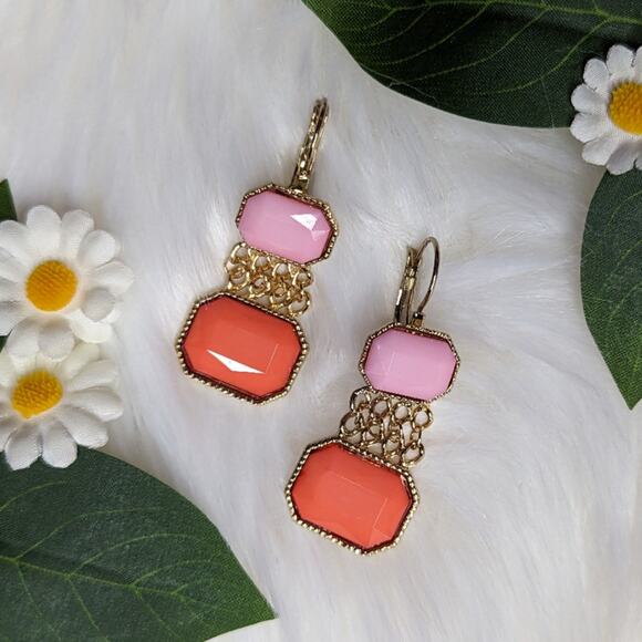 Nwt Chain Link Creamsicle and Pink Earrings - Picture 1 of 8